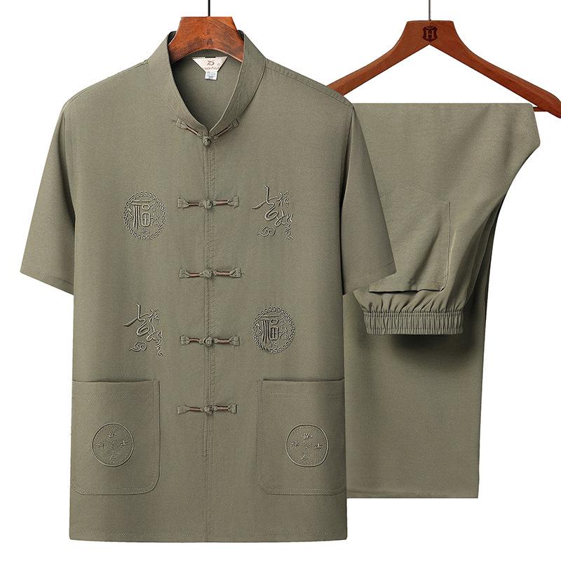 Men's Chinese Style Tang Suit Set – Summer Short Sleeve for Middle-Aged & Elderly