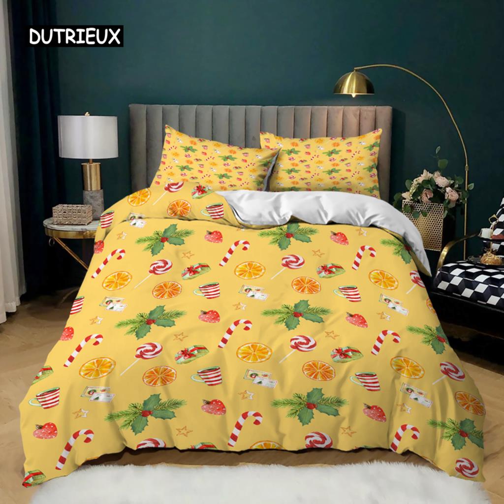 Christmas Duvet Cover Set King Size Christmas Stocking Bells Print Comforter Cover for Kids Girl Christmas Polyester Quilt Cover