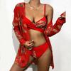 Women Sexy Dragon Print Split Swimsuit With Coat And Sun  Straps