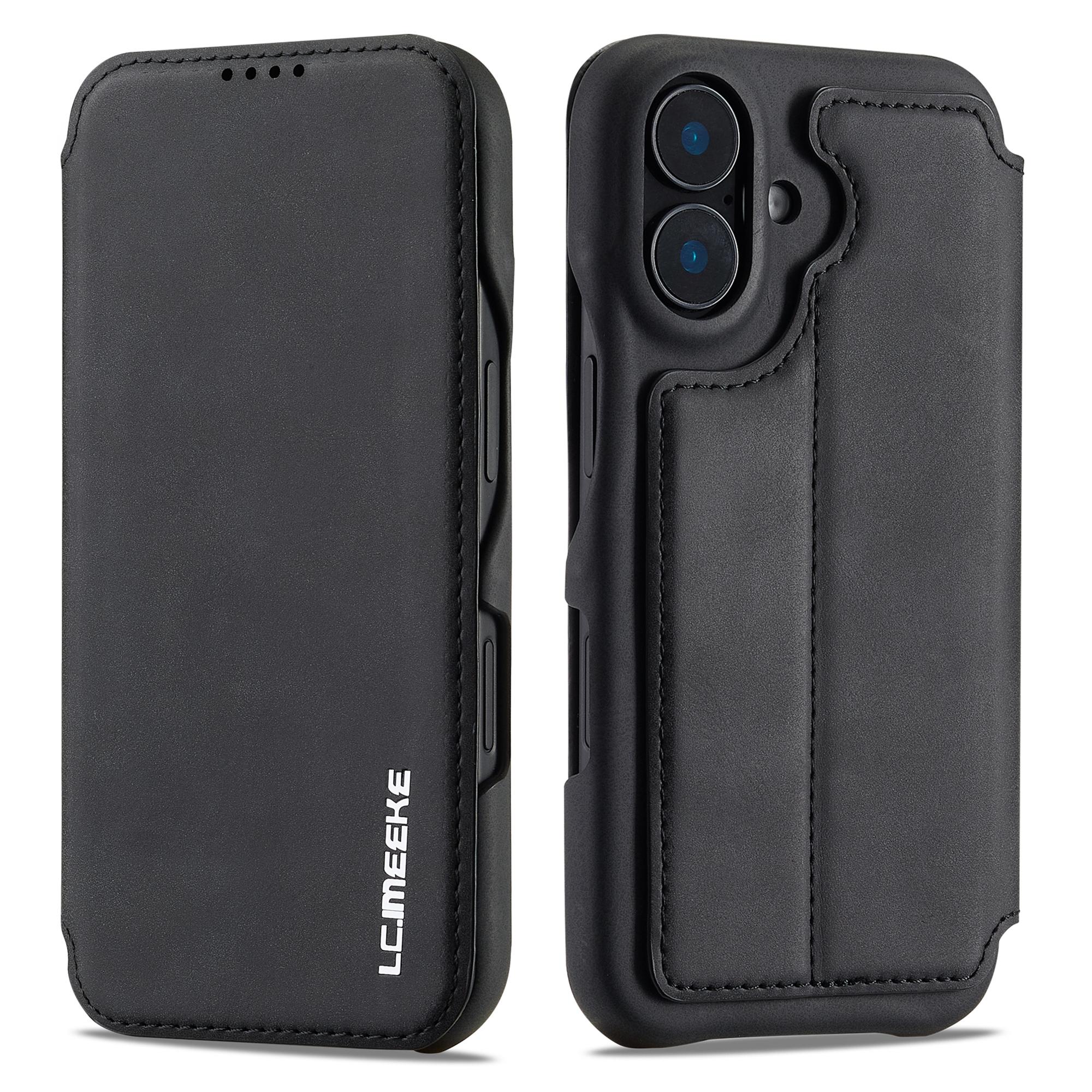 LC.IMEEKE For iPhone 16 Case Card Holder Stand Leather Phone Cover B