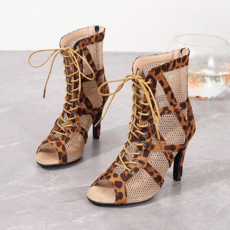 Sandały damskie w dużych rozmiarach 2025 Nowość Smukły obcas Ultra wysoki obcas Siateczkowe Paskowe Buty do tańca