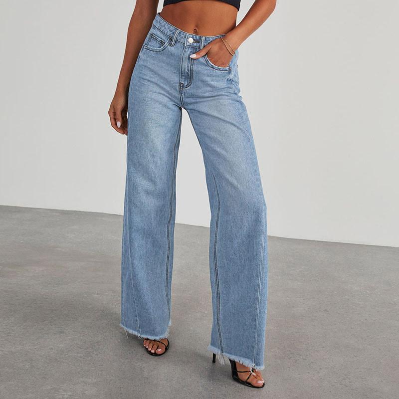 High-waisted Straight-leg Furred Jeans Women's New Fashion High-waisted Wide-leg Pants Jeans Spring and Autumn for Women Y2k