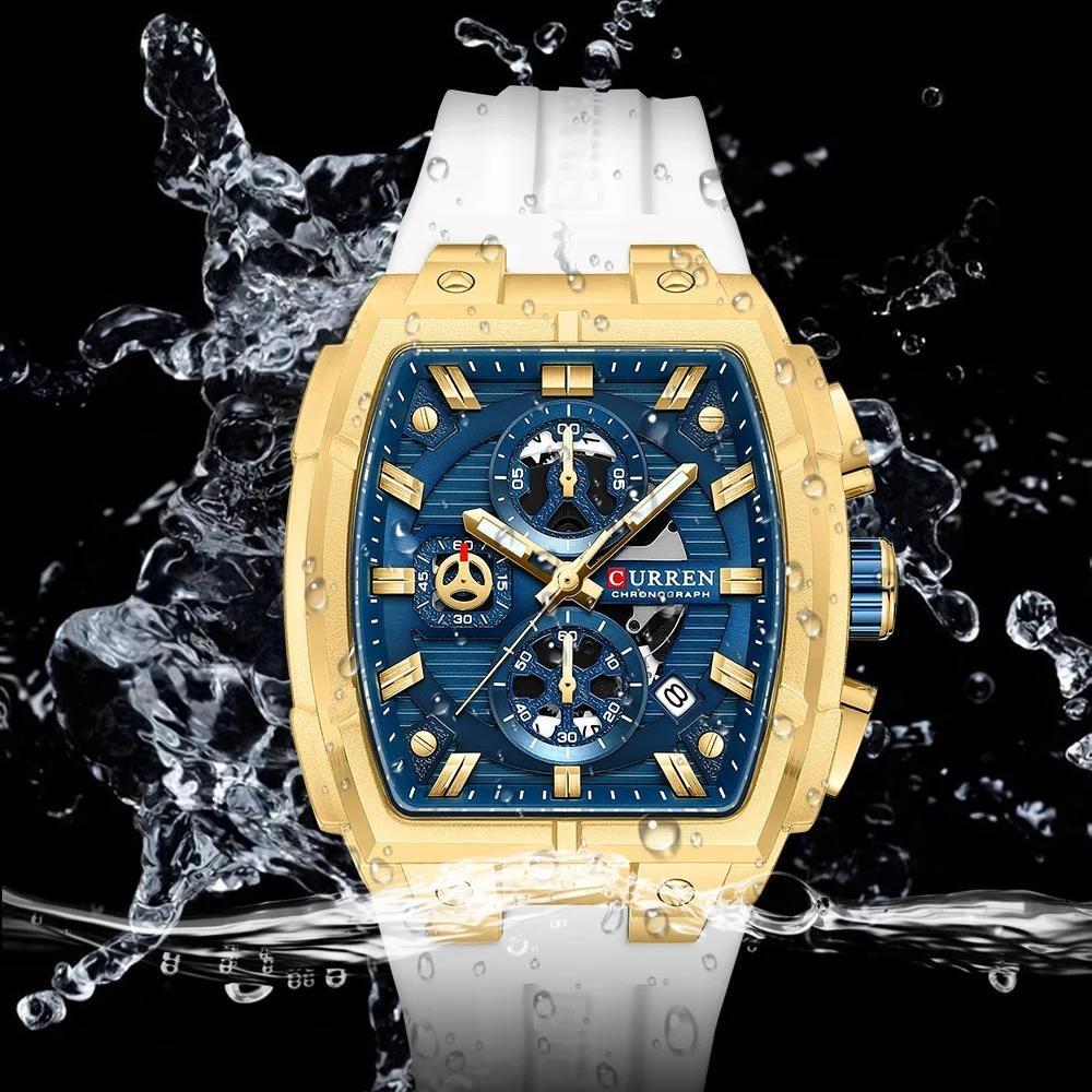 CURREN Silicon Strap Multi-functional Dialn Auto Date Design Men's Watch Sports Chronograph Watches