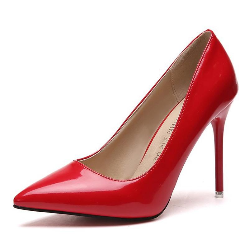 Fashion 2025 HOT Women Shoes Pointed Toe Pumps Patent Leather Dress High Heels Boat Shoes Wedding Shoes Zapatos Mujer Blue White