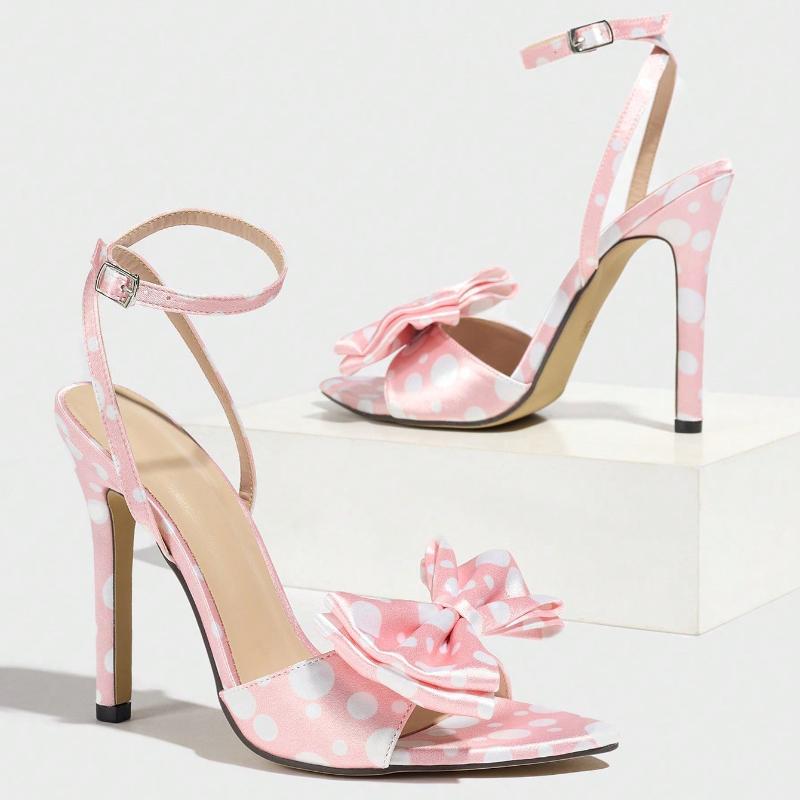 Sandale cu Toc Înalt Design Puncte cu Fundiță Dulce Marcă Modă Femei Curea la Gleznă Cataramă Mărime Mare 43 Pantofi Eleganti cu Toc Înalt