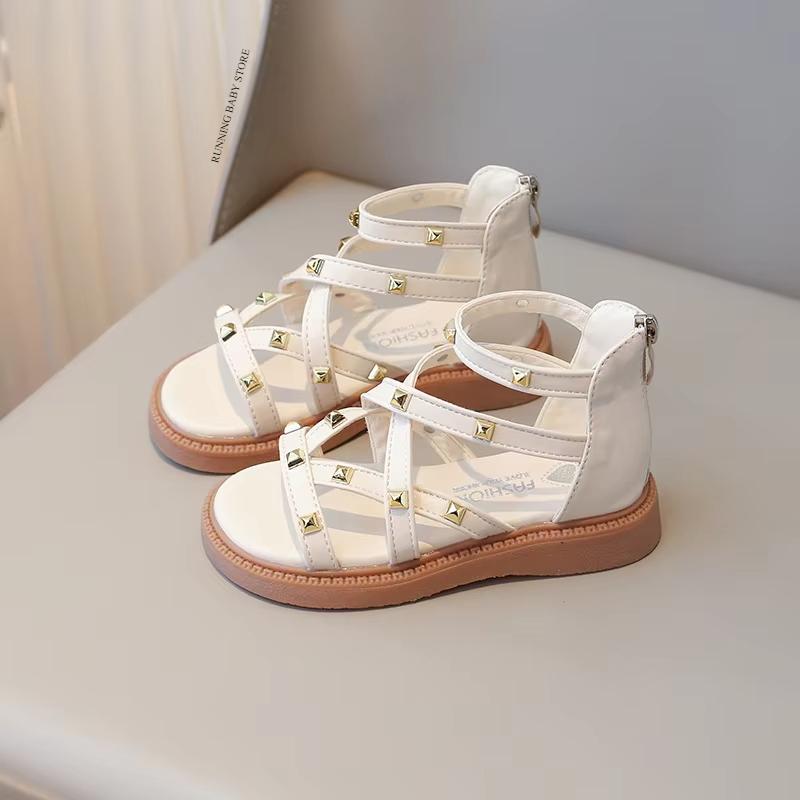 

Summer Roman Sandals Girls Gladiator Boots High Top Fashion Princess Party Shoes Platform Rivets Kids Girl Beach Shoes I03221 21 бежевый
