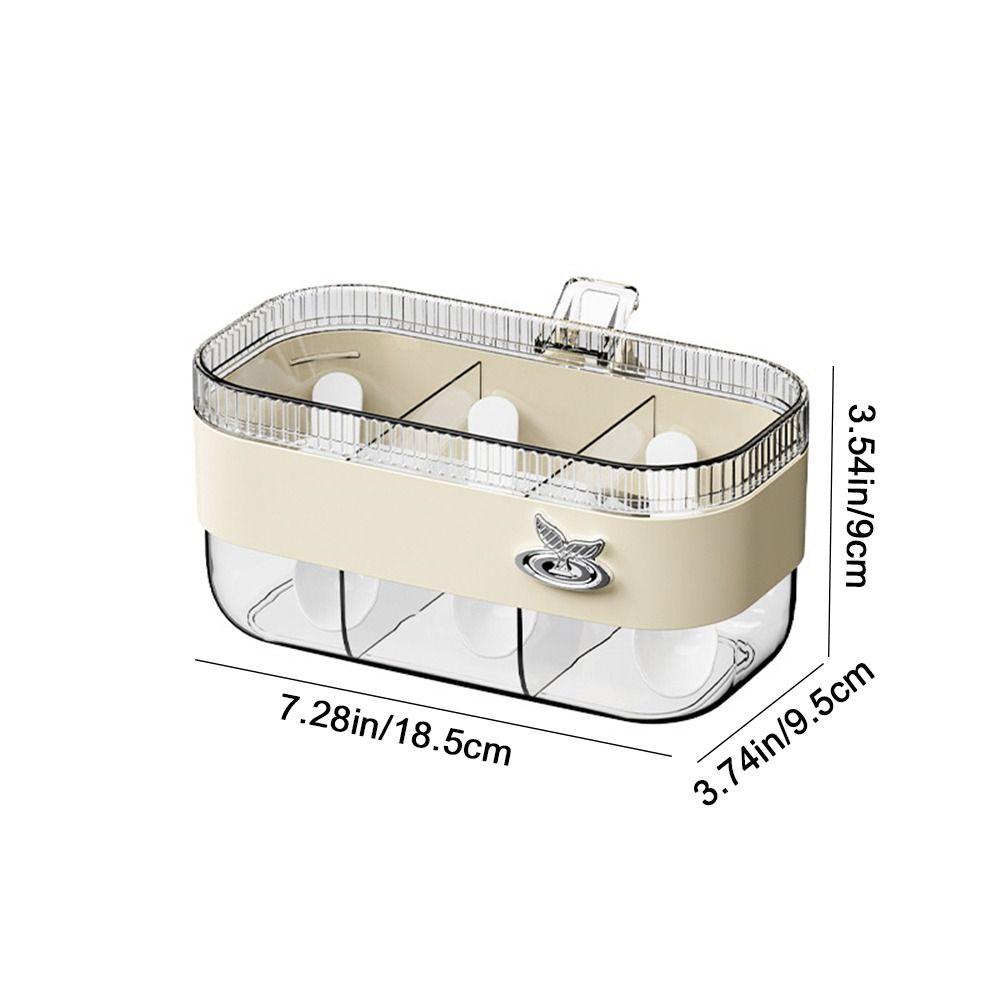 Plastic 3 Grids Seasoning Box Large Capacity Dustproof Spice Storage Container Transparent with Spoons Salt Seasoning Box Sugar