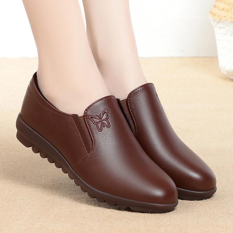 

Модные женские повседневные лоферы из мягкой кожи с круглым носком, туфли Оксфорд, новые нескользящие теплые туфли на мягкой подошве 36(Foot23cm)