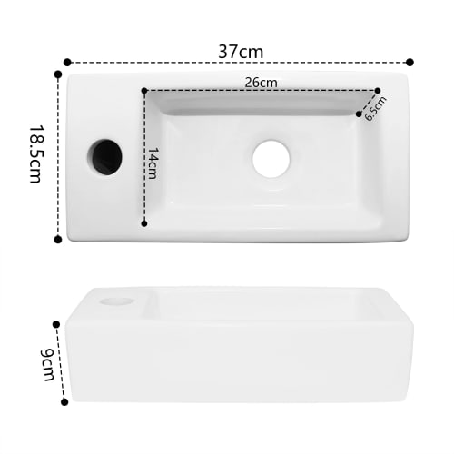 Rxakudedo Wall-Mounted Ceramic Hand Wash Basin, Suitable for Small Toilets, Stylish and Simple Wall-Mounted Wash Basin (Left-Hand Ceramic Hand Wash Ba