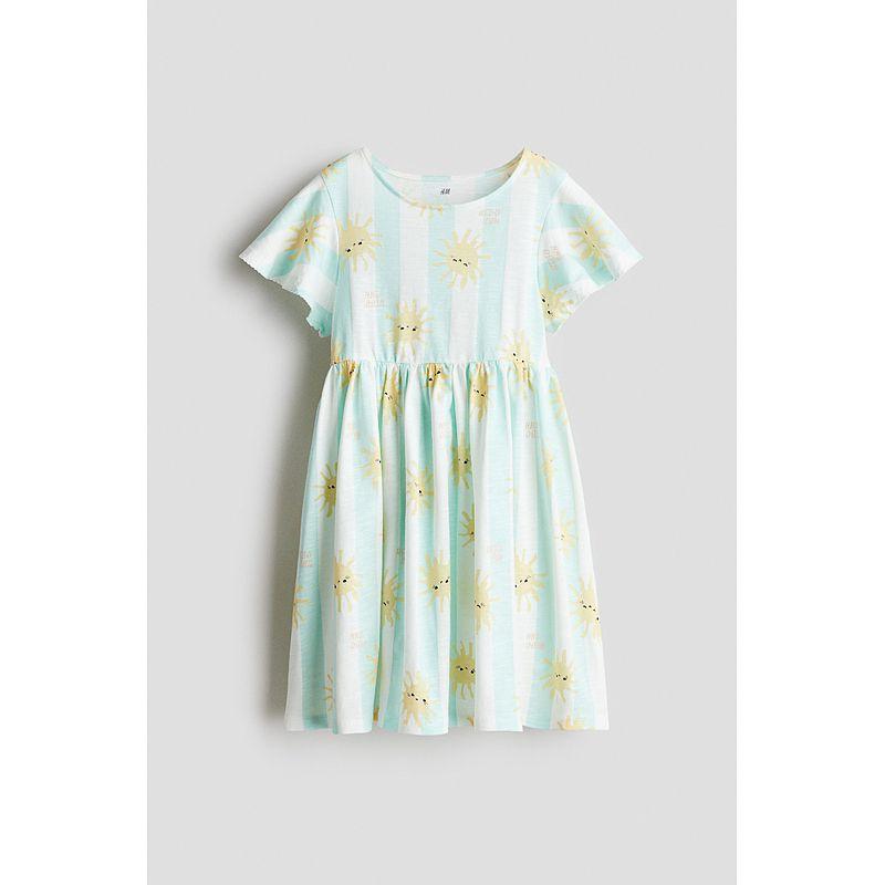 

HM Children s Clothing Girl Medium and Large Children s Dress 2025 Summer New round Neck Print Fashionable Princess Dress 1283241 Light green turquoise/Stripes 90/52(1 ½-2Y)