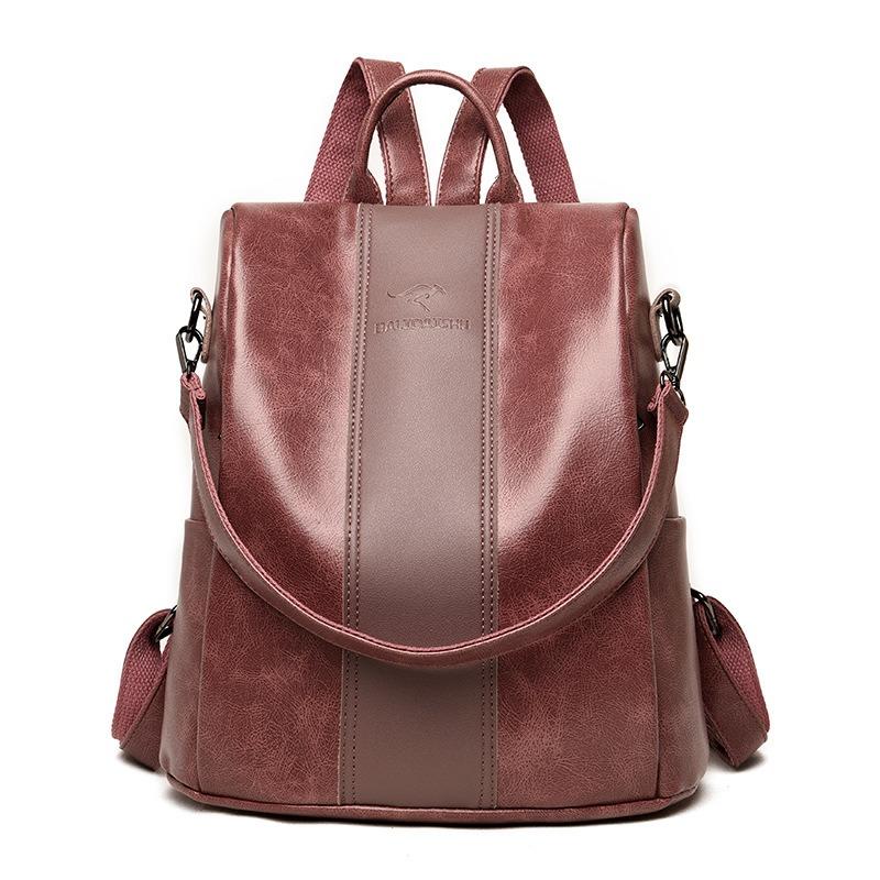 

Женская сумка из мягкой искусственной кожи, рюкзак большой емкости, простая школьная сумка, дорожная школьная сумка для отдыха и поездок на работу розовый/коричневый