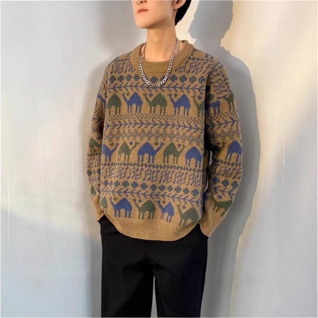 

2024 Fall/Winter Men s Trendy Round Neck Knit Cardigan – Versatile Loose Fit Sweater in INS Style. XL верблюд