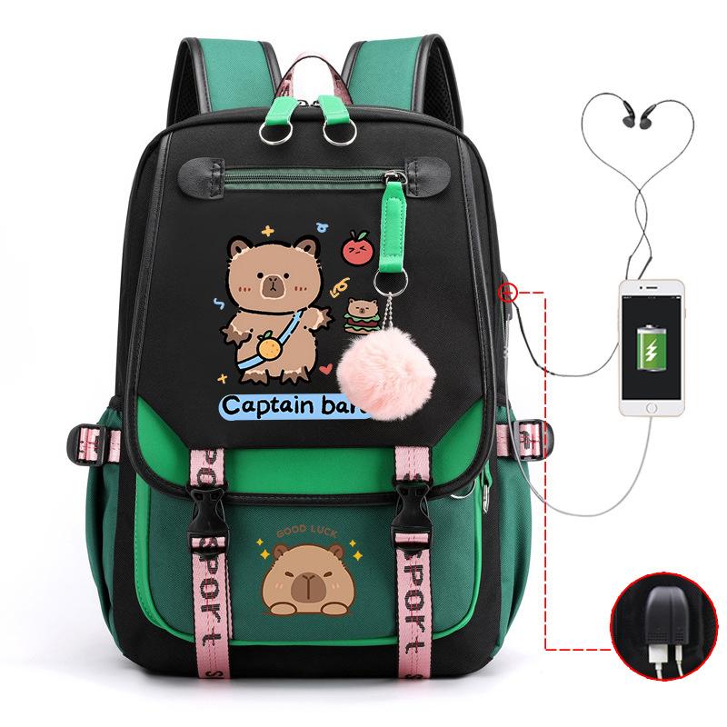 Fashion Trend Kapibara Leisure Burden Reduction Travel Bag Multifunctional Large Capacity USB Student School Bag
