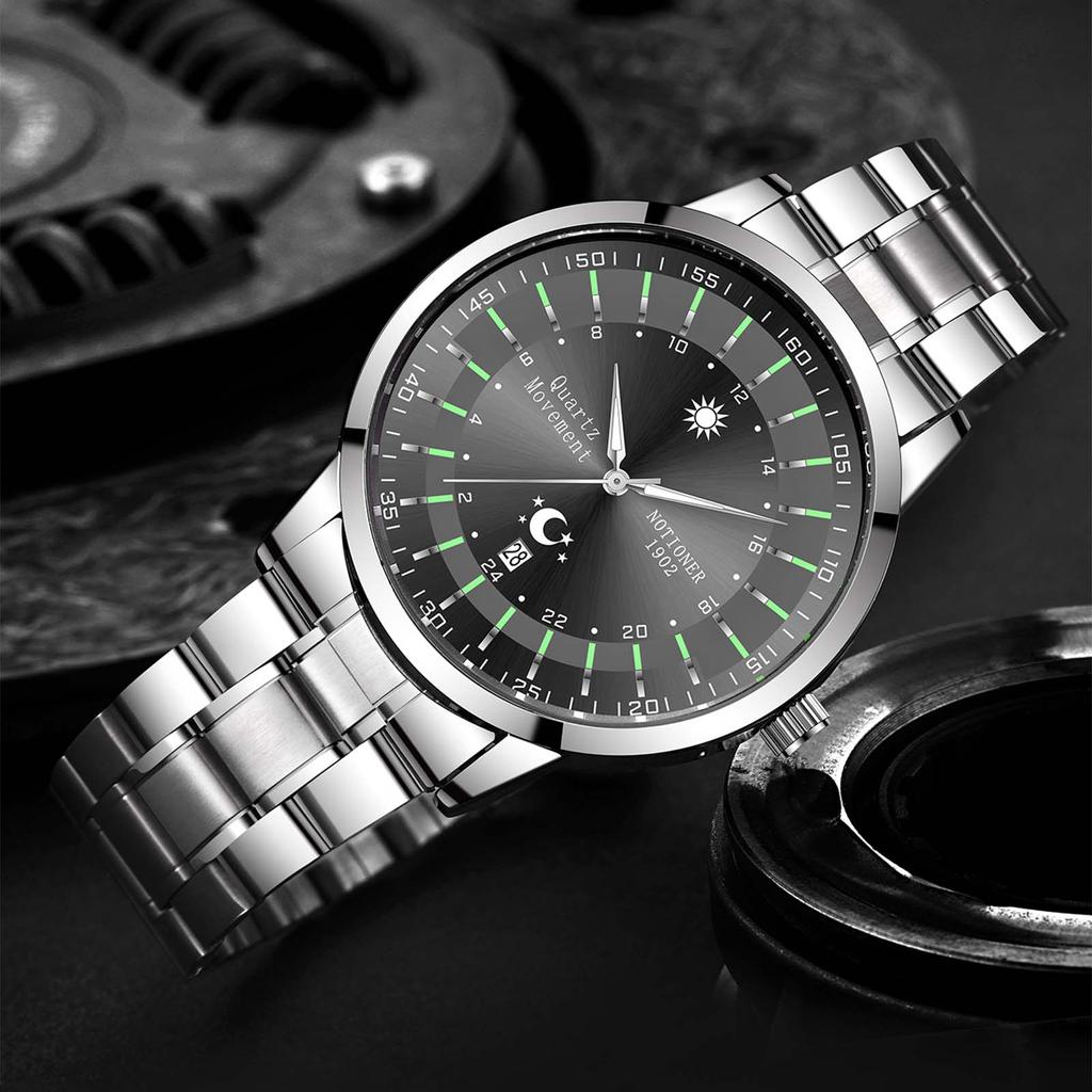 Fashion Sun and Moon Men's Watch Calendar Watch Classic Business Watch Large Dial Men's Watch Quartz Men's Watch Round Men's Watch