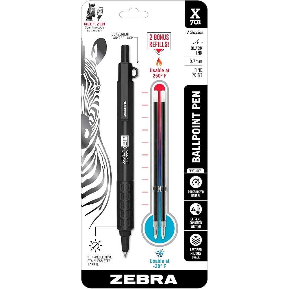 Zebra Pen (Zebra Pen) X-701 Tactical Ballpoint Pen with Bonus Refill, Fine, 0.7 Mm, Black Ink, 1 ...