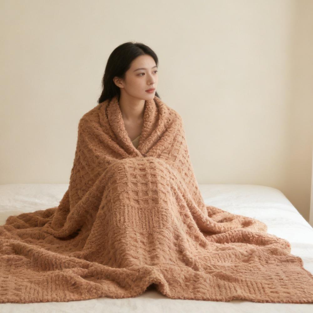 Thickened Warm Double Sided Fleece Throw Blanket Soft Flannel Jacquard for Winter Gift