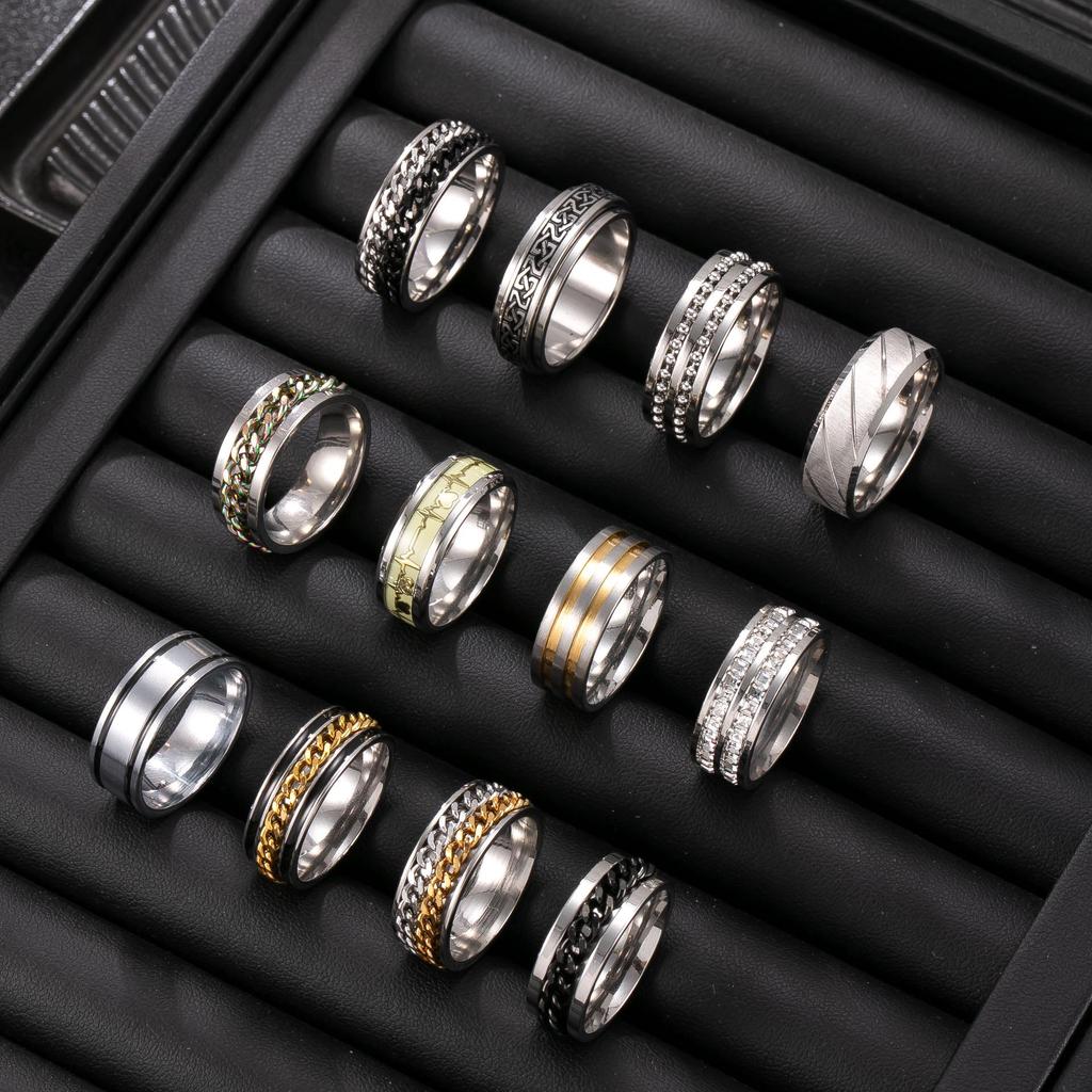 Titanium Steel Men's Fidget Ring: Chain Rotatable Punk Style