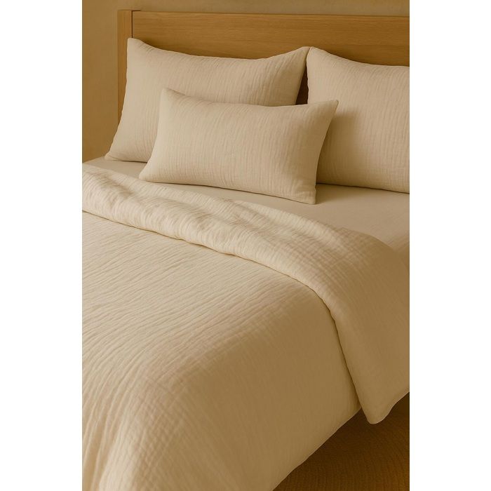 Drap-housse - 140 x 190 cm - Gaze de coton lavé - Bonnet 30 cm - Blanc