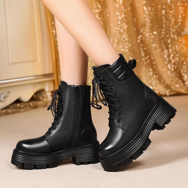 Fashion AIYUQI Women Boots Platform High Heel Genuine Leather Large Size 41 42 Ankle Boots Women Thick Wool Winter Snow Boots Ladies