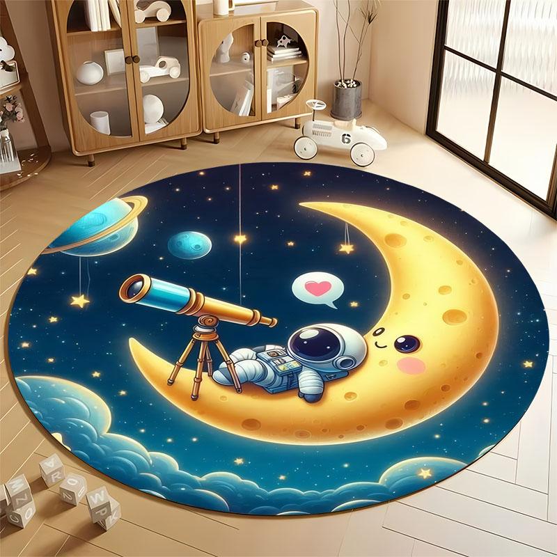 

3D HD Astronaut and Moon mat for Kids Rooms round carpet for home sofa bedroom, gift for kids, Non-slip decorative rug Diameter 60cm