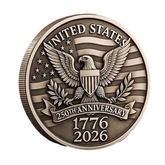 US 250th Anniversary Souvenir Coin Double-Sided Carved United States History Commemorative Badge