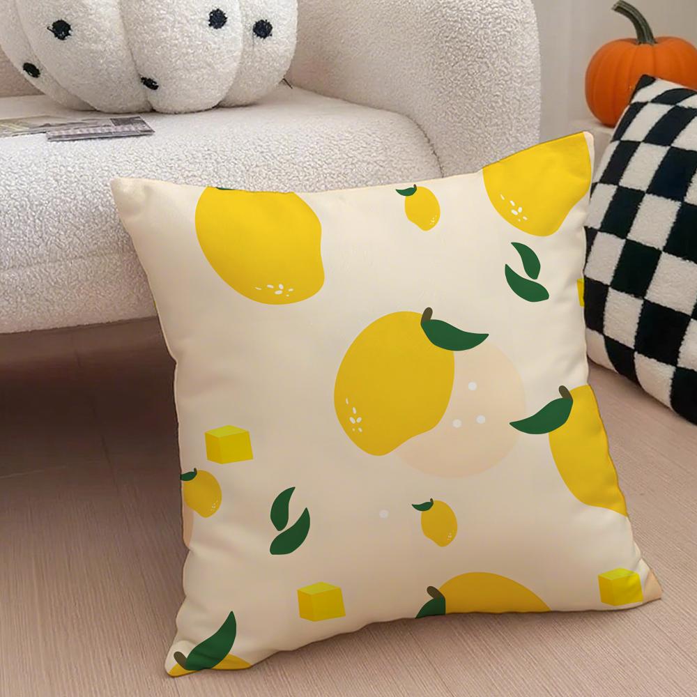 Pastoral simple Handdrawn lemon Cushion Cover Throw Pillow Cover Hidden Button Durable Polyester Chair Cushion