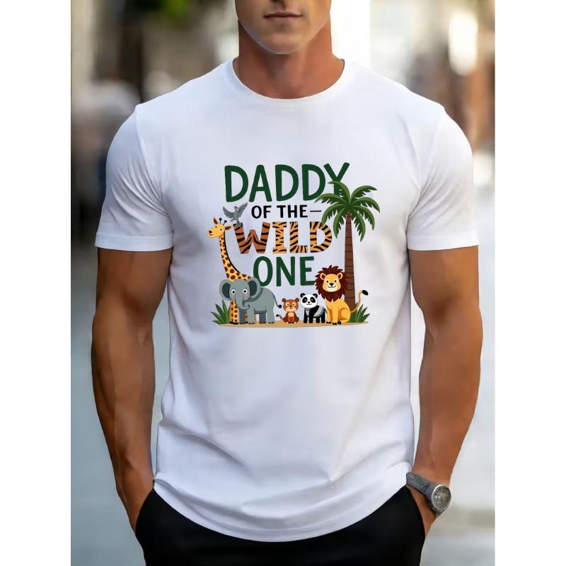 

Men S DADDY OF THE WILD ONE Jungle Animals Print T-Shirt Summer Quick-Dry Breathable Loose Round Neck Casual Short Sleeve Top for Outdoor S белый