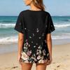 Women’s Fashion Printed Short Sleeve Cotton Linen Shirt with Henley Button Neckline and Chest Pocket for Casual Wear