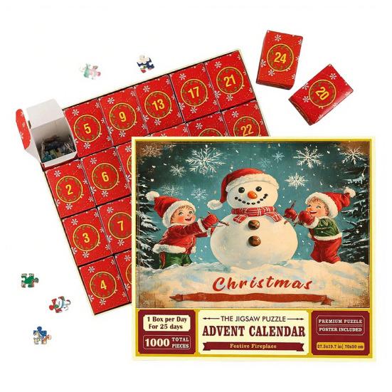 1000Pcs/Set Christmas Jigsaw Puzzle Advent Puzzle 2025 24 Days Educational Puzzle Xmas Countdown Calendar Decoration Holiday Party Gift