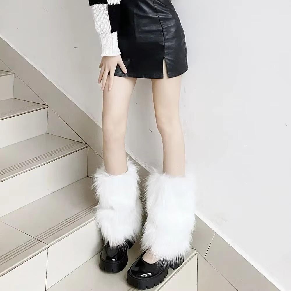 Furry Faux Fur Leg Warmers Winter Knee-Length Socks Cozy Boot Covers for Women Girls