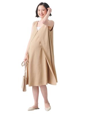 ANGELIEBE Umstandskleid mit Stillöffnung Vorderseite überlappend Ärmellos Einteiler Stillkleidung Formell Schreinbesuch Beige 22765102 Pränatal/Postnatal