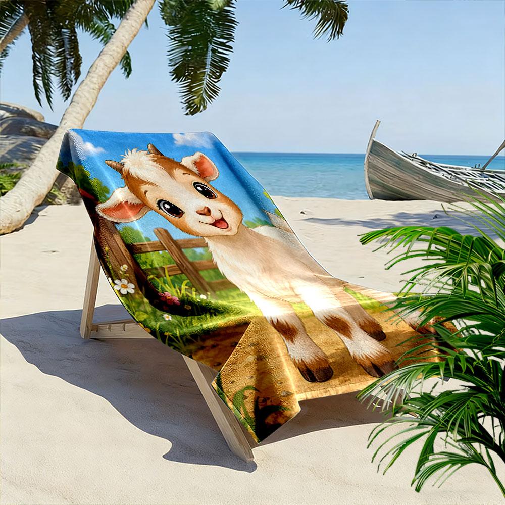 Playful goat in sunshine Print beach towel, quick drying, suitable for travel, outdoor sports, jogging, the beach and swimming, gift