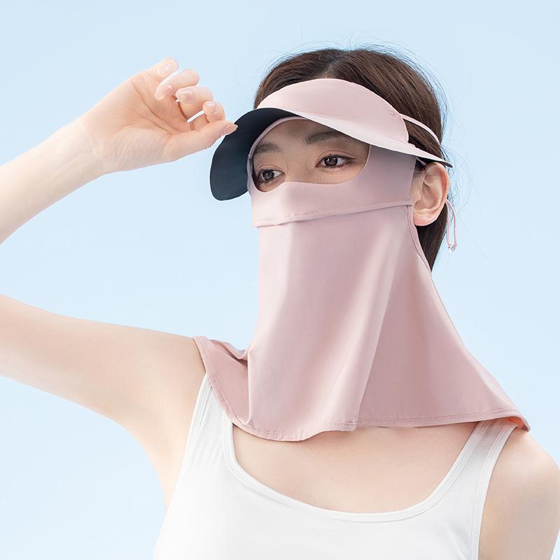 New Design Anti-UV Outdoor Cool Ice Silk Custom Full Face Summer Women Sunscreen Visor with Face Mask