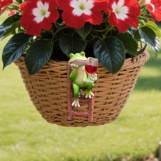 Garden Ornament Pot Hanger Frog Ladder Design Weather-Resistant Resin Pot Edge Ornament Plant Display Accessory