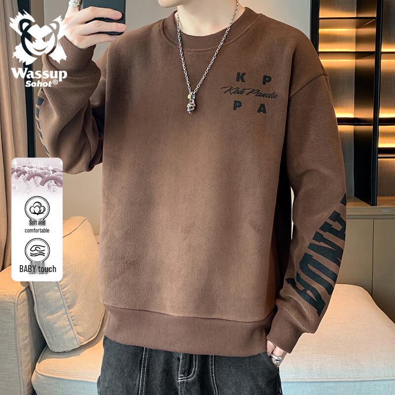 

Wassup Sohot Men s Letter Fleece Long-Sleeve T-shirt L