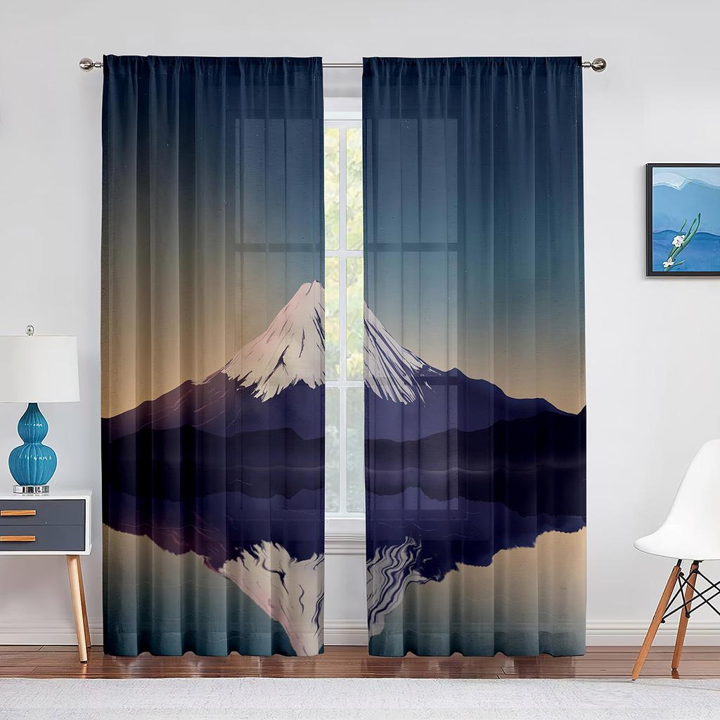 Purple Mountains Abstract Minimalist Landscape Sheer Voile Curtains for Living Room Curtains for Bedroom Chiffon Tulle Curtain