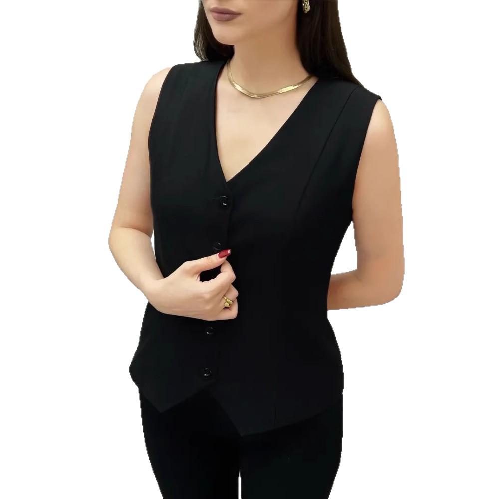 2025 Summer V-neck Sleeveless Cardigan Vest for Women - European & American Style