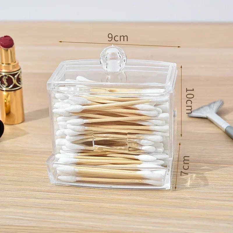 1Pcs Cotton Swab Holder, Cotton Swab Dispenser with Bamboo Lids,Bamboo Bathroom Storage Jars Storage Containers Clear Plastic