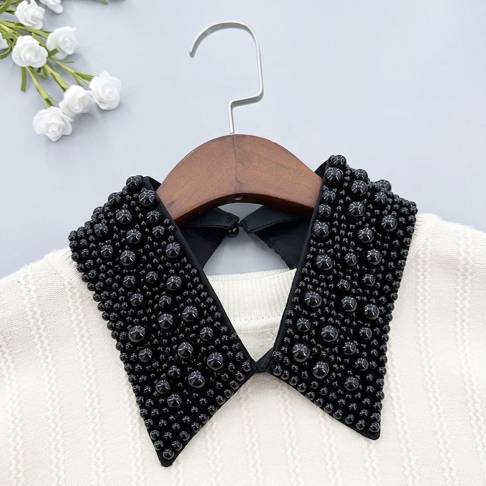 Elegant Vintage Pearl Embellished Handcrafted Collar for Women High-Quality Polyester Fiber Pearl Sewing Woven Necktie Style