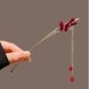Red Butterfly Tassel Hair Stick with Velvet Flower Bead Detail Carved Pattern Retro Hanfu Style Women's Elegant Hair Accesso