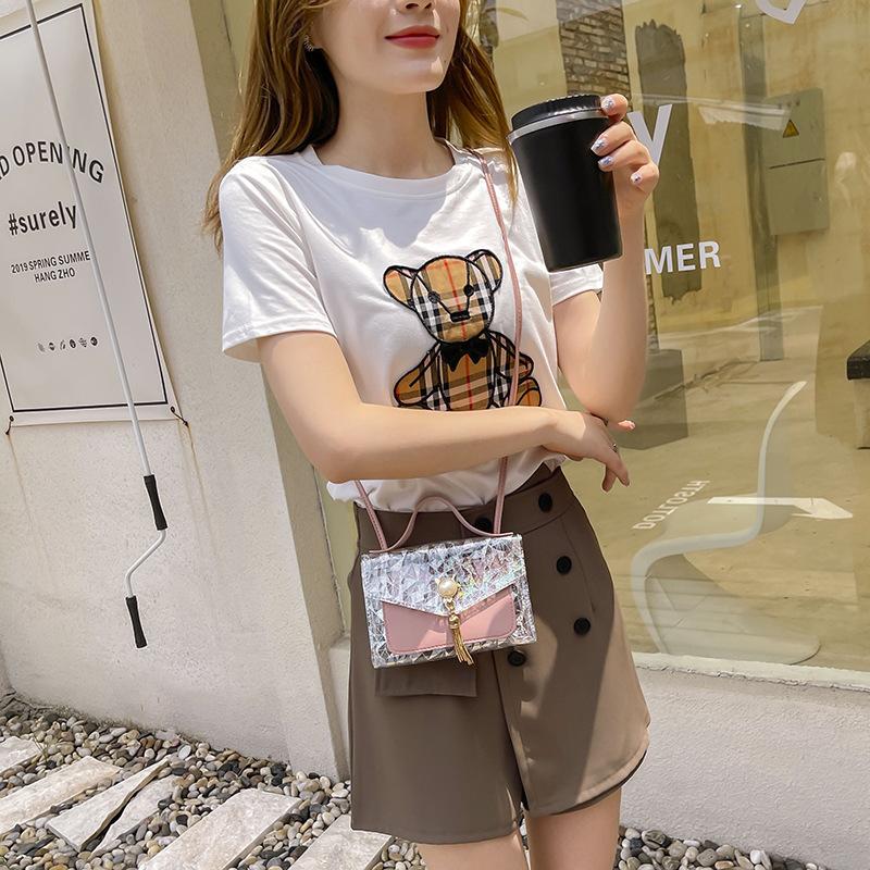 Mobile Phone Bag Women's Summer and Autumn Floral Cat Ear Tassel Contrasting Color Transparent Small Square Bag Single Shoulder Oblique Span Portable