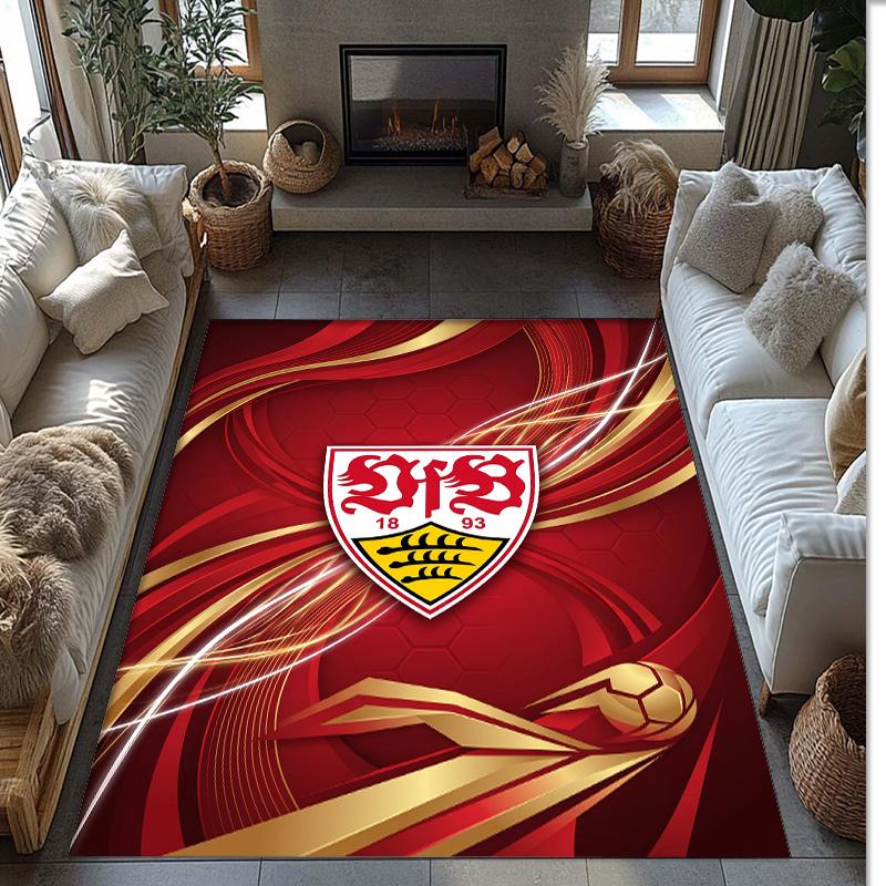 VfB Stuttgart Football Print Crystal Velvet Rug, Comfortable Water Absorbent Non Slip Indoor Floor Carpet