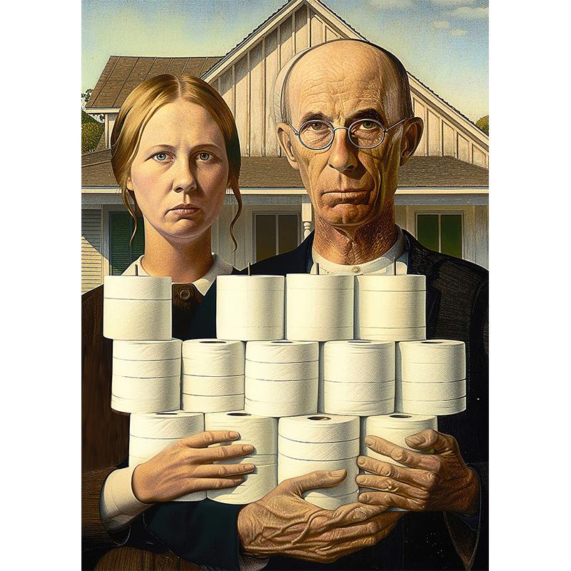 Funny Bathroom Toilet Mona Lisa Wearing Pearls Girl with Roll Paper Poster Print Canvas Painting Wall Art Living Room Home Decor