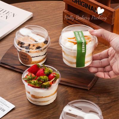 10pcs Round Pudding Cups With Lids And Spoons Transparent Mousse Cake Boxes Yogurt Cups For Birthdays Graduation Seasons Parties