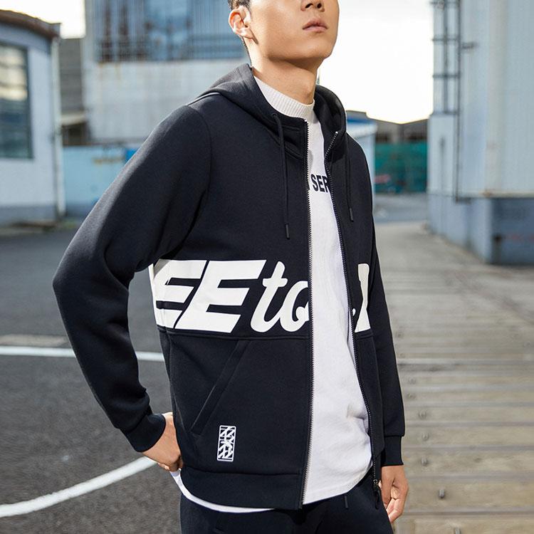 Anta Basketball Series Letter Print Knit Hooded Jacket Men Outerwear Black 152211708-2