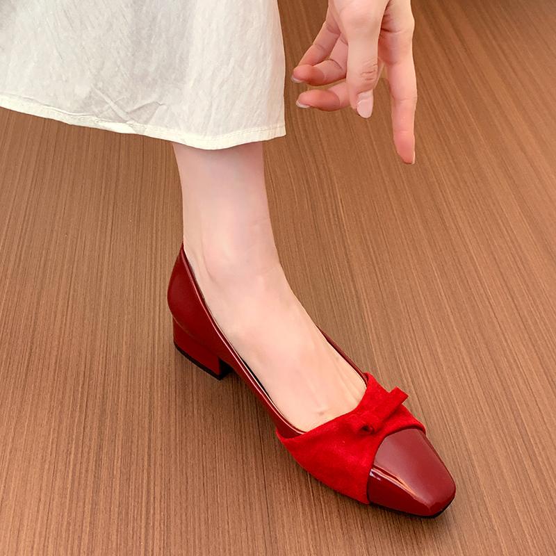 Fashion Shallow Lazy Single Shoes Summer New Square Toe Bow Slip-on Anti-slip Wear-resistant Kitten Heel Shoes