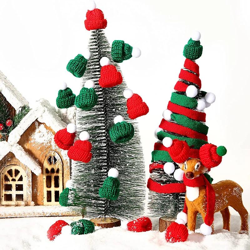 Christmas Mini Knitting Hats Doll Hat Scarf Material For Crafts DIY Ornament Cute Doll Clothes Accessory Sewing Craft Supplies