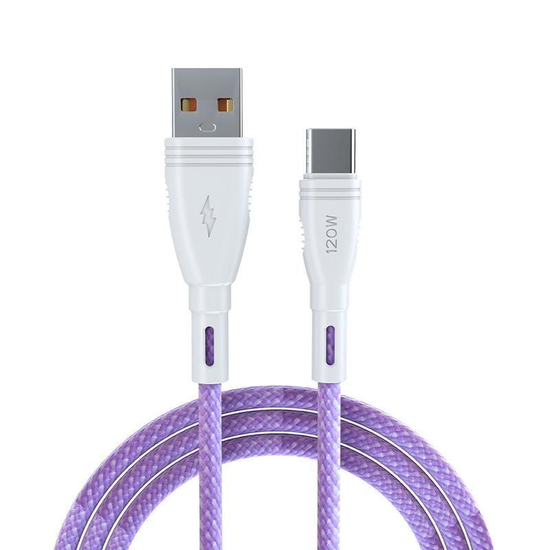 

VAORLO Colorful 120 Вт Кабель для быстрой зарядки USB к Type-C 6A Super Charge CC 120 Вт Быстро заряжаемый смарт-чип Защита не горячего кабеля для передачи данных USB To Type-C фиолетовый