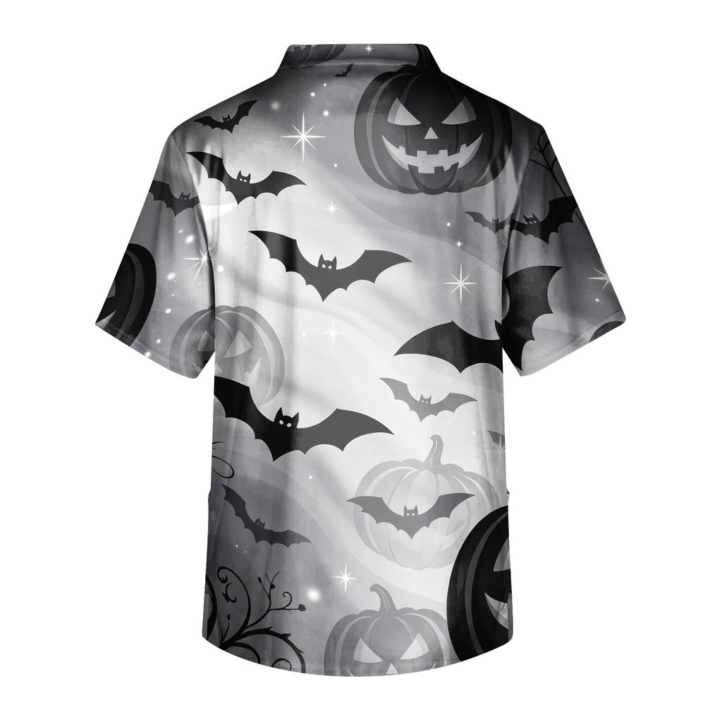 Men's Halloween Print Medical Scrub Top V Neck with Tie Pockets Comfortable Fit Daily Workwear for Healthcare Professionals
