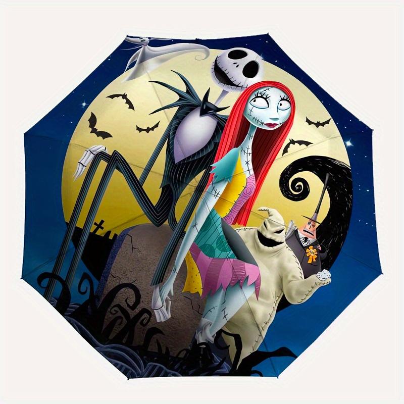 Jack Skellington, Sally Automatisches Öffnen und Schließen Mode-Regenschirm - 8-Speichen Faltbares Design, Leicht und Tragbar, Geeignet für den täglichen Gebrauch